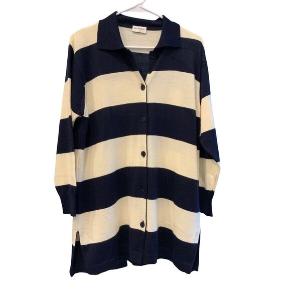 Rodier Paris vintage womens cardigan/ jacket navy white wide stripe - Picture 1 of 11
